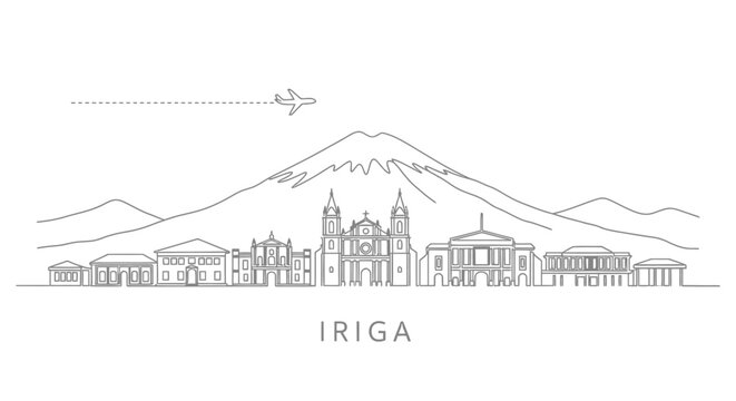Iriga City Skyline with Mount Mayon Silhouette and Airplane