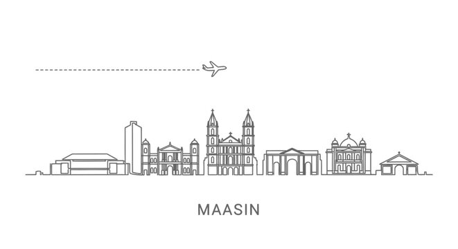 Maasin City Skyline and Airplane Silhouette