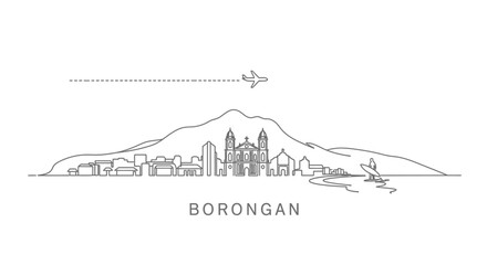 Fototapeta premium Borongan Philippines Cityscape Skyline with Surfer and Plane