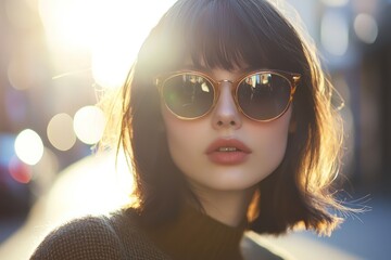 Stylish Girl with Bangs and Sunglasses Street Fashion