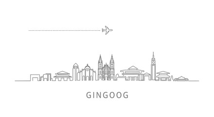 Naklejka premium Ginggog City Skyline and Airplane Icon