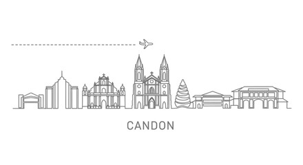 Fototapeta premium Candon City Skyline with Airplane and Dash Line