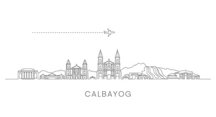 Obraz premium Calbayog City Skyline Line Art with Airplane