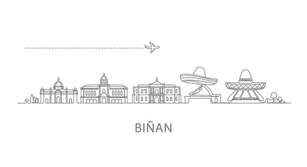 Fototapeta premium Binan City Skyline with Sombreros and Airplane