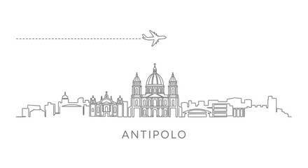 Obraz premium Antipolo Skyline With Airplane And Flight Path Vector Art