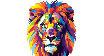Vibrant Colorful Lion Head Pop Art Geometric Illustration on White Background