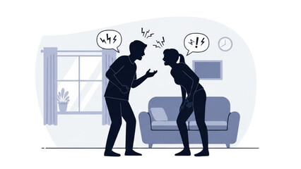 Silhouette of Couple Arguing Vector Illustration – Relationship Conflict and Emotion Concept