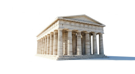 Obraz premium A wellpreserved ancient greek temple with doric columns, showcasing classical architecture and historical significance isolated on white background