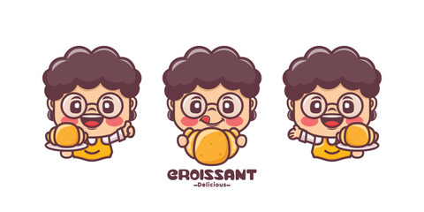 cartoon mascot vector illustration with croissant