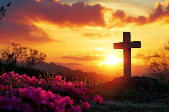 Sunset Serenity and Divine Symbol