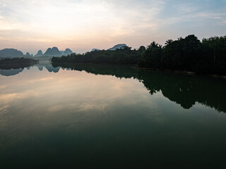 Beautiful sky over lake or pond Aerial view landscape