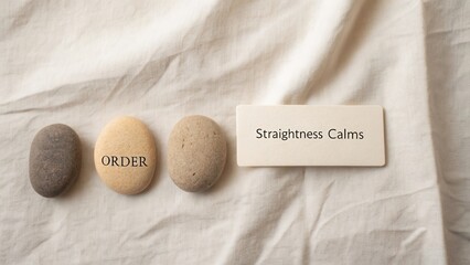 Calm and Order Concept with Stone Symbols on Soft Fabric in Neutral Tones for Mindfulness and Relaxation Themes