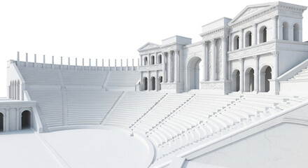 Obraz premium A grand white amphitheater, its architectural lines sharp and clean, stands as a testament to history, isolated on white background a timeless scene