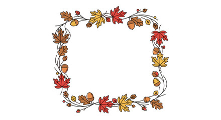 Vibrant autumn frame with leaves and acorns, copy space