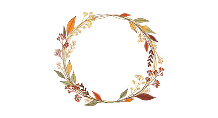 Charming autumn wreath with flowers and leaves, copy space