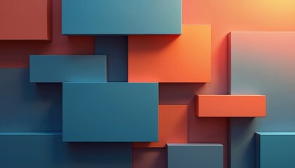 Abstract background with overlapping geometric rectangles in blue and orange tones. This clean design offers a minimalist aesthetic for digital or print media presentations.