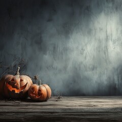 Halloween pumpkins on a plain background with copy space