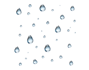 Transparent raindrops creating a minimalistic droplet pattern on transparent background