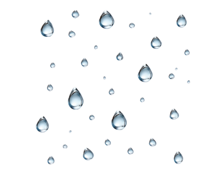 Transparent raindrops creating a minimalistic droplet pattern on transparent background