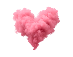 Heart-shaped pink smoke cloud on transparent background