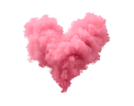 Heart-shaped pink smoke cloud on transparent background