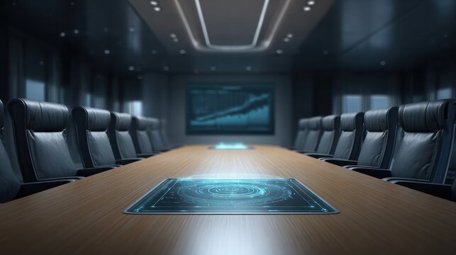 Strategic board meeting corporate office digital presentation modern workspace executive perspective business decisions