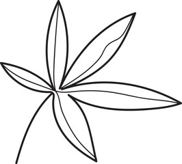 Minimalist Five-Lobed Leaf Line Art Illustration. Simple botanical outline drawing.
