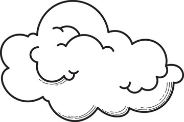 Simple Cartoon Cloud Outline Illustration. White Sky Cloud Line Art Drawing for Weather, Nature, and Graphic Design Elements
