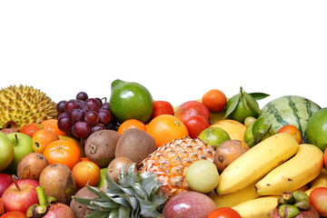 Natural healthy tropical fruits selection close up. white background.