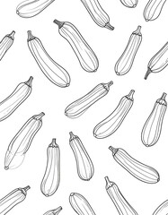 Repeating pattern of hand-drawn zucchini