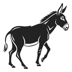 Donkey Silhouette Side Profile, and Donkey Vector Icon Black Silhouette Illustration of standing White Background.