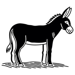 Donkey Silhouette Side Profile, and Donkey Vector Icon Black Silhouette Illustration of standing White Background.