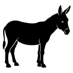 Donkey Silhouette Side Profile, and Donkey Vector Icon Black Silhouette Illustration of standing White Background.
