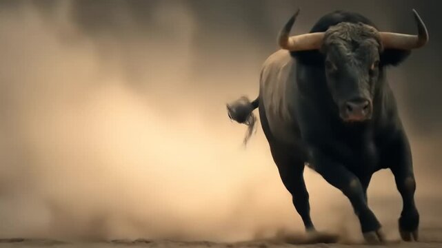 Powerful bull running in dust cloud outdoors wildlife animal