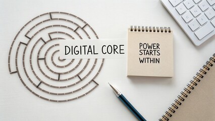 Digital Core Concept with Power Starts Within Note and Office Supplies on Desk for Creative Inspiration and Innovation