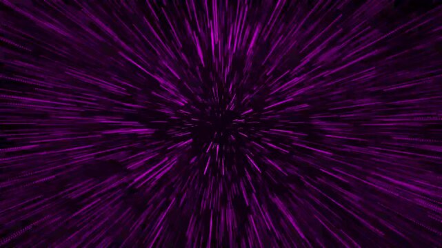 Abstract purple hyperspace light speed jump animation stock footage, warp drive background, space travel, futuristic, sci-fi, motion graphics, particle streaks, galaxy, universe, cosmos