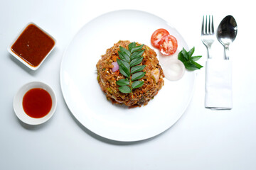 Sri Lanka Famous Kottu Roti Dish Isolated on White. food photography