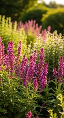 Obraz premium Vibrant Pink Flowers in a Garden Setting.