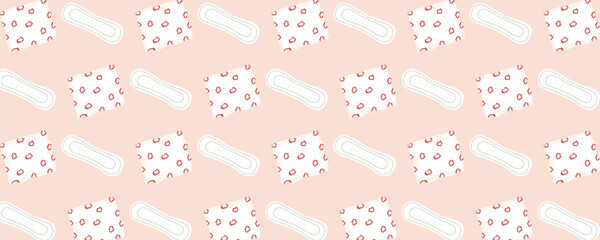 Women’s period and menstruation seamless pattern with illustrations of pads in a pink palette. Gynecology and women’s health concept for banners, posters, and marketing materials