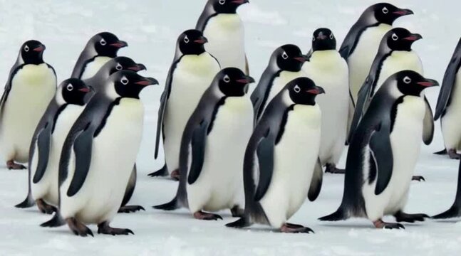 Penguins Under the Aurora Australis, Green and Purple Northern Lights Sky, Antarctic Wildlife and Cosmic Glow, A Magical Polar Night Journey.