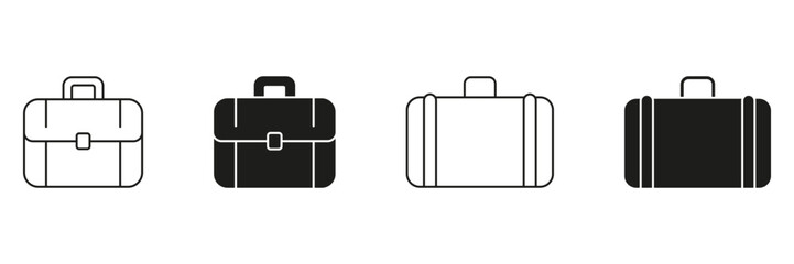 Briefcase And Suitcase Line And Solid Icon Set. Business Travel, Work Essentials, And Professional Gear Outline And Silhouette Symbol Collection. Luggage Icon. Isolated Vector Illustration