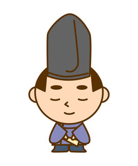 お辞儀をする平安時代の貴族の男性イラスト　かわいい和風キャラクター素材