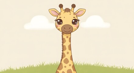 Cute Giraffe with Big Eyes Illustration