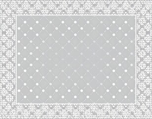 Rectangular gray illustration with dotted interior, lace-like border