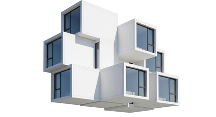 Fototapeta premium Modern cube house isolated on white background contemporary architecture with geometric design, showcasing innovative building concept and style