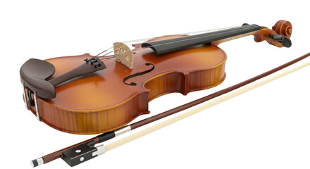 Isolated musical instrument depicting a violin with bow, a stringed instrument for music art © Vetle