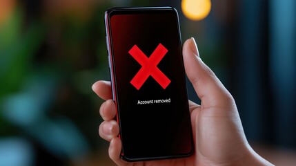 Smartphone Showing Account Removed Red Cross