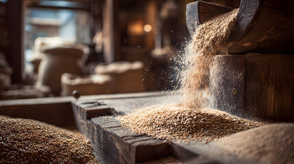 Grain mill processing wheat indoors