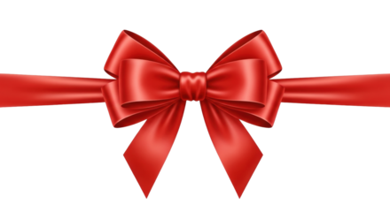 Isolated holiday red bow with ribbon, tied in the center, festive decoration element