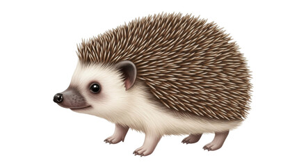 Isolated adorable hedgehog with brown spikes and tan fur sitting on the ground, cute animal